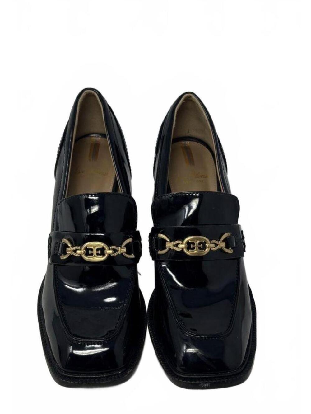 Sam Edelman Womens Quincy Black Leather Slip-On Block Heel Loafer Shoes Size 9